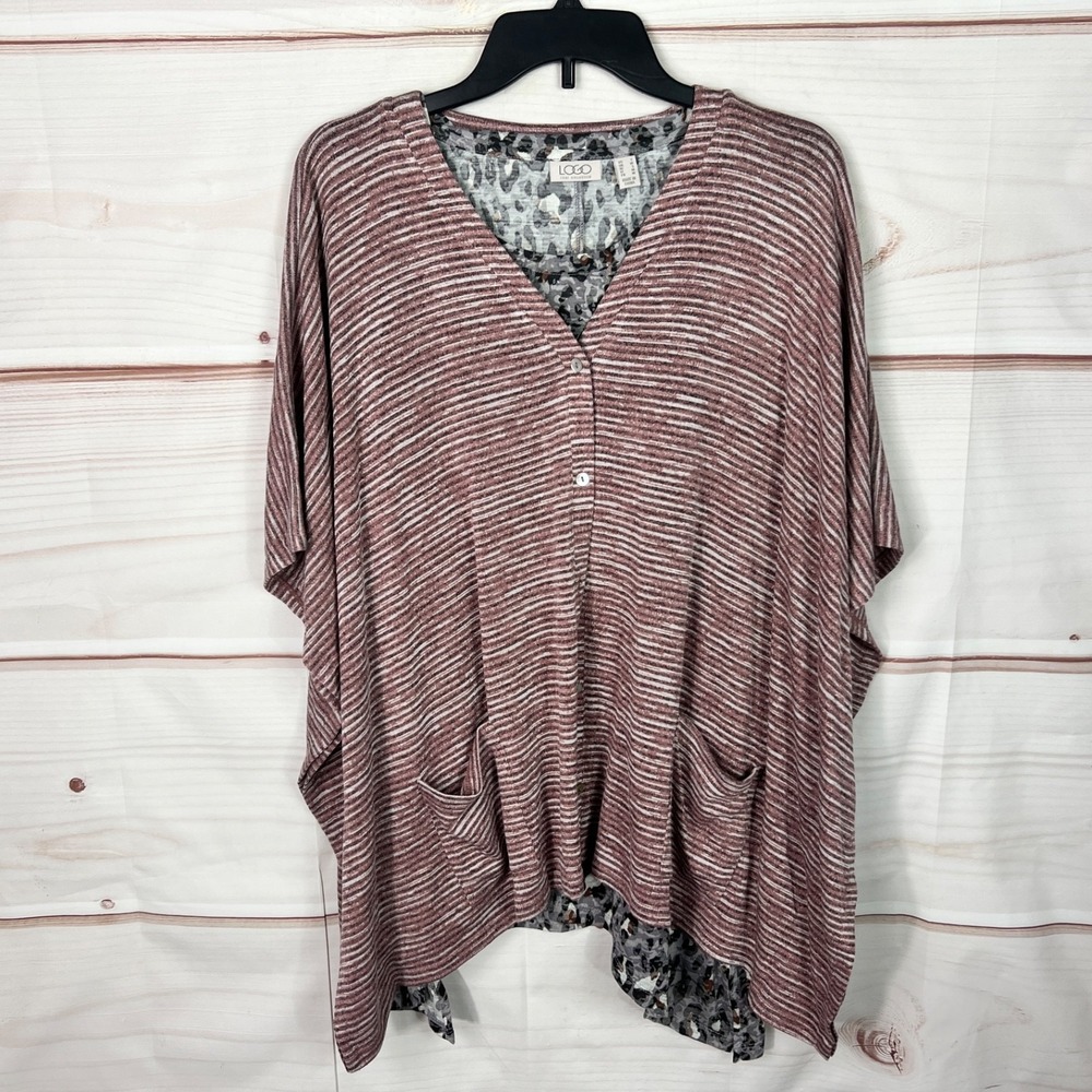 LOGO by Lori Goldstein Sweater Womens Small Pink Knit Shrug Tank Twinset V-Neck